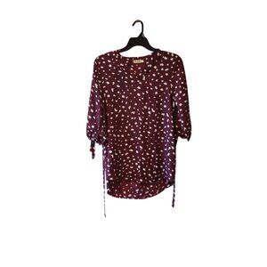 Full Moon Maternity Tunic  Segura Tie Top Blouse Shirt Burgundy Polka Dot Small